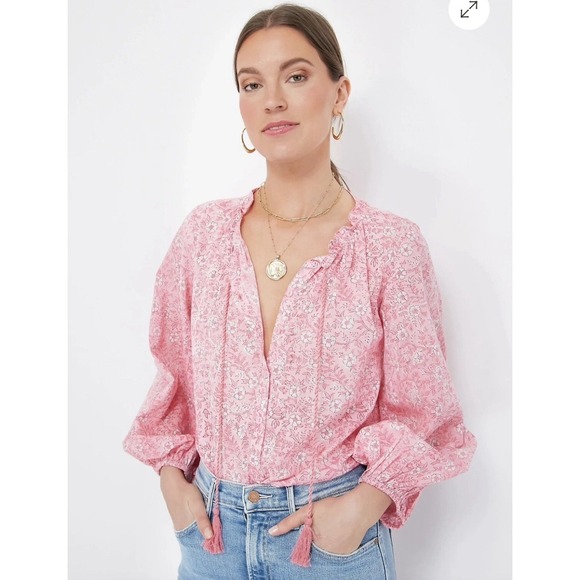 Emerson Fry Tops - Emerson Fry India‎ Collection Pink Floral Block Print Bardot Peasant Top Large
